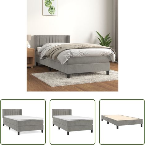 Samtbett - Boxspringbett mit Matratze Hellgrau 90x200 cm Samt (1/5)
