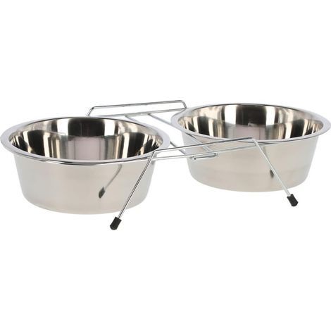 2 - Gamelle Inox - Support Chien - Acier Inoxydable - Capacité 1800 ml - Pour Alimentation Animaux - Argent - 2x1800 ml (1/2)