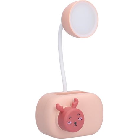 Lampe de bureau multifonctionnelle LED motif cerf avec taille-crayon intégré et câble USB, idéale pour le bureau, la chambre ou la salle d'étude (rose). (1/5)