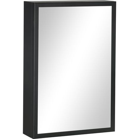 Armario con espejo para baño negro 40 x 12 x 60 cm en acero inoxidable y aluminio (1/5)