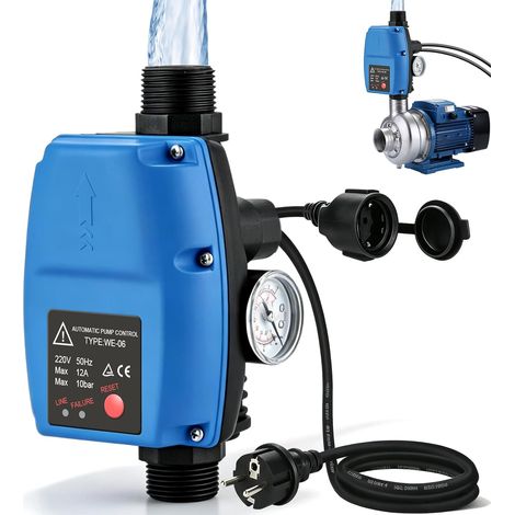 Régulateur De Pression Électronique Réglable 10 Bar, Pressostat Pompe Eau Avec Câble, Contrôleur De Pression Pour Pompe, Interrupteur Automatique Pour Pompe À Pression Pour Maison Cour Jardin (1/5)