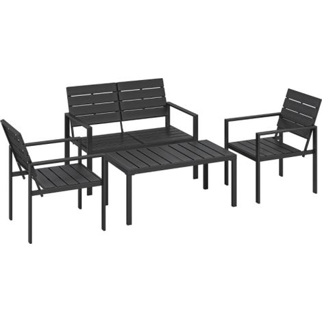 Ensemble Canapé de Jardin 4 Places Salon de Jardin avec Canapé 2 Places 2 Fauteuils et Table Basse Design à Lattes Noir (1/5)