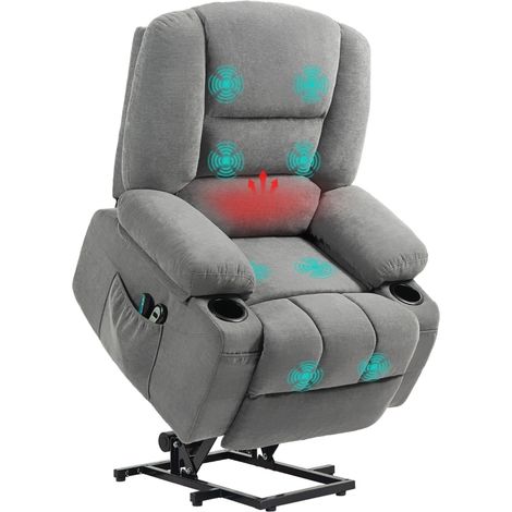 Fauteuil releveur relax électrique, fonction massage et chaleur, inclinaison réglable, repose-pied, télécommandes, gris (1/5)