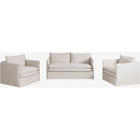 Set da salotto con divano 2 posti e 2 poltrone in lino e cotone Grace SKLUM (1/5)