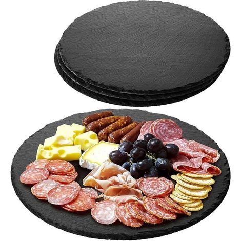 4x planche à fromage en bois d'olivier, plateau rond 28 cm, antiderapant avec pieds mousse, pour apéro tapas dessert (1/5)