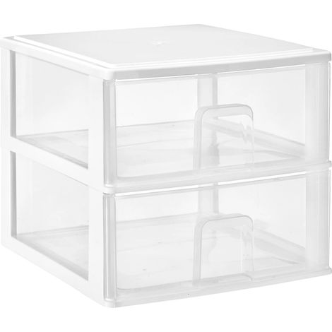 Unité de tiroirs, design empilable, organisation polyvalente, 2 Boîtes Blanches 38X37X32.2Cm, 2 Unités-a (1/2)