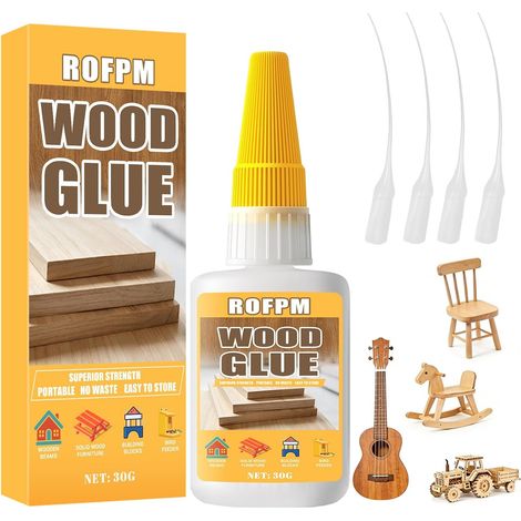 Colle à Bois, Transparente, à Séchage Rapide, Extra Forte, Avec Pointe Fine, Imperméable, Pour Meubles, Bois Dur, Contreplaqué, Mdf, 30 g
