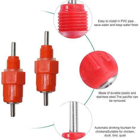 Buveurs Automatiques, Eau Mamelons Abreuvoirs, Abreuvoir de Volaille, Automatique Tétine Abreuvoir, pour Poulet Canard Volaille,15 Pcs