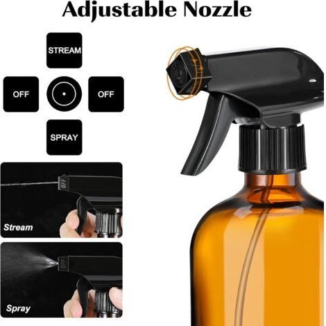 3er-Packung braune Glas-Sprühflaschen für Reinigungslösung und ätherische Haaröle (414 ml). Leere braune Glas-Sprühflaschen für Haushaltsprodukte. (1/5)