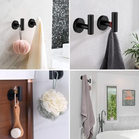 Crochets de Serviettes, 2 Pieces Ensemble Salle de Bains Crochets pour Peignoir en Acier Inoxydable Porte Serviette Noir Mat Crochets avec Vis pour Cuisine, le Salon et le Bureau (1/5)