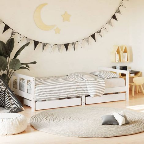 Lit enfant,Lit simple,Cadre de lit d'enfants tiroirs blanc 90x190 cm bois pin massif CIV673483 (1/5)