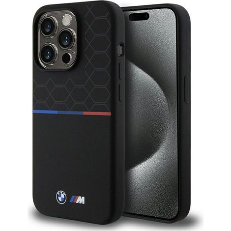 BMW BMHMP15L22SMPK iPhone 15 Pro 6.1" negro/negro funda rígida de silicona con patrón M MagSafe