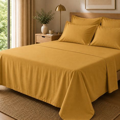 Drap Plat Percale 240 x 300 cm – Pur Coton Peigné Longues Fibres 80 Fils/cm² - Mangue (1/4)