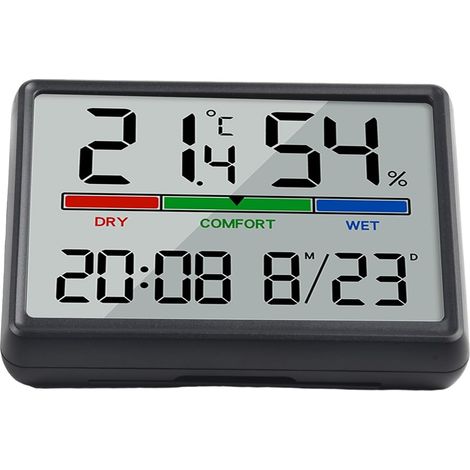 Reloj de pared para hora y temperatura, reloj temporizador LCD con pantalla táctil, diseño magnético para montaje en refrigerador y orificios para colgar (negro) (1/5)