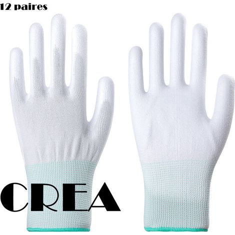 12 pièces de gants de travail minces enduits de PU, gants de travail enduits antistatiques, ceinture de travail en caoutchouc antidérapant respirant et résistant à l'usure (taille M),