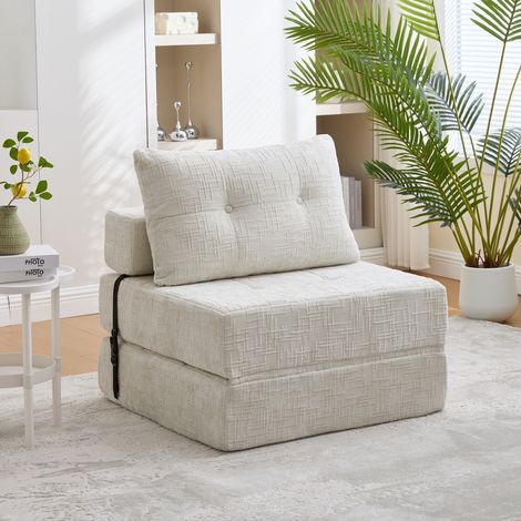Canapé lit convertible pliable 79x180 cm chenille beige OKMYHOME (1/5)