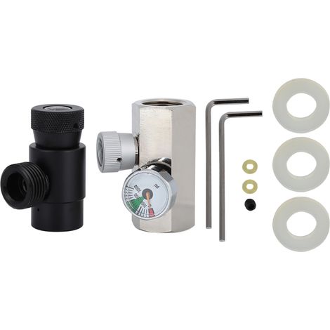Adaptateur de connecteur CO2 2 voies W21.8-14 avec manomètre 3000 PSI, noir Soda ASA pour SodaStream/Soda Club (1/5)