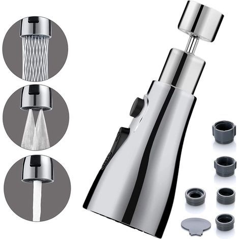 Küchenarmatur-Brausekopf – 360° schwenkbarer Luftsprudler – 3 Strahlarten – Metalloberfläche – Hohe maximale Durchflussrate (1/5)