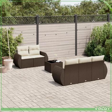 Salon de jardin - 3221102 - Résine tressée marron - Ensemble 6 places modulable - Coussins déhoussables (1/3)