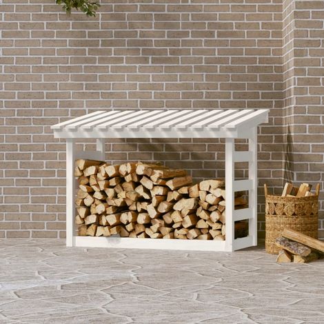 Range bûches, Etagère de Rangement bûches,Porte-Bûches Support pour bois de chauffage Blanc 108x64,5x78 cm Bois de pin -BN1733 (1/4)