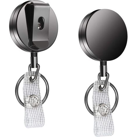 Porte Clef Retractable, 2 Pièces Enrouleur Badge Retractable, Porte-Clés Rétractables avec 60cm Câble Extensible en Acier, Porte Clef Extensible, Porte Badge Enrouleur pour Cartes D'identité, Clés (1/5)