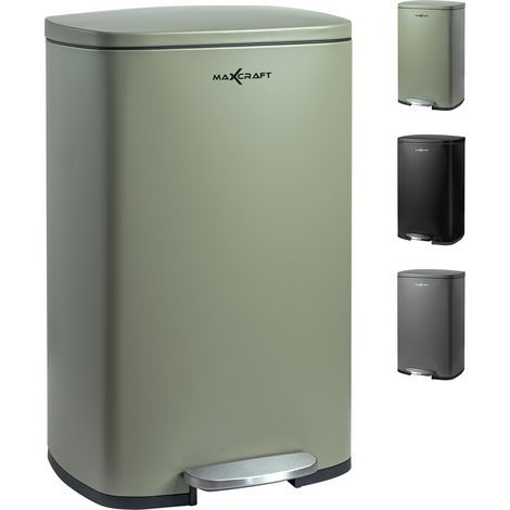 Poubelle à pédale 50 litres – Acier revêtu de poudre – Ouverture silencieuse – Poignée arrière pour transport facile – Maxcraft (1/5)