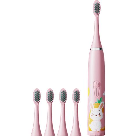Brosse à dents électrique enfant IP7 étanche, rose lapin mignon, rechargeable batterie, nettoyage doux (1/5)