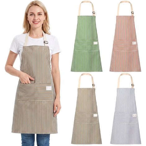 Lot de 4 Tablier Cuisine Homme/Femme, Réglable Tablier de Cuisine en Lin et Coton, Tabliers de Cuisine avec 2 Poches pour Cuisine,Restaurant,Barbecue,Café, Jardinage (4 couleurs) (1/5)