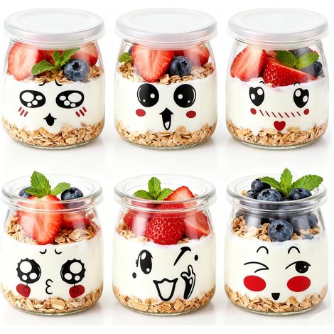 200 ML/136 GR Pot Yaourt, 6 Pots Yaourts avec Couvercle, Pot en Verre pour Yaourt Maison, Desserts Maison, Overnight Oats (1/5)