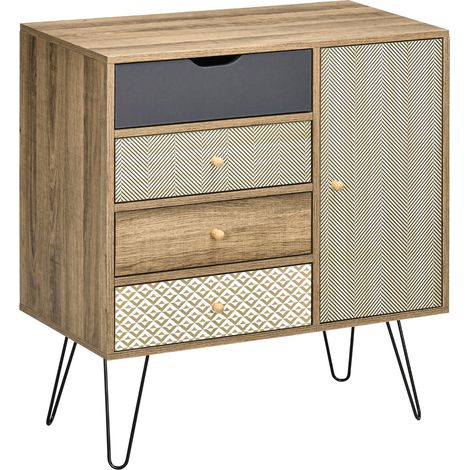 Cassettiera da soggiorno contemporanea 79 x 39 x 86 cm 4 cassetti 1 armadio ripiano regolabile lineare in truciolato marrone 210002870