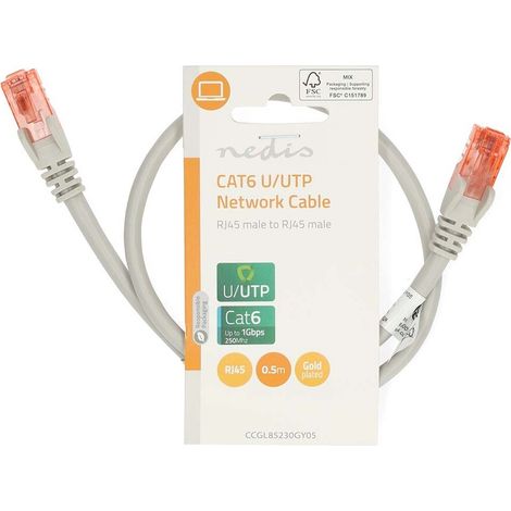 Nedis CAT6-Netzwerkkabel / RJ45 Stecker / RJ45 Stecker / U/UTP / 0.50 m / Rund / PVC / Grau / Label