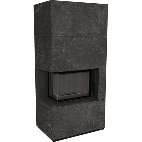 Kaminbausatz KRATKI FLOKI BOX links 8 kW Ø 160 Quarzsinter NATURALI NERO GRECO schwarz Verkleidung (1/4)
