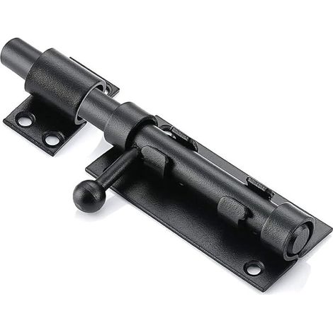 Verrou de porte coulissante acier inoxydable avec trou de cadenas, verrou porte de sécurité à boulons serrure de boulon loquet fermeture de portail longue, 12mm de diamètre, noir 8 inch (1/5)