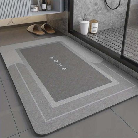 LAN Gris clair - rectangulaire 5080cm (terre de diatomées) Tapis de sol en terre de diatomées, tapis de salle de bain antidérapant lavable, tapis absorbant pour lavabo de toilettes (1/4)