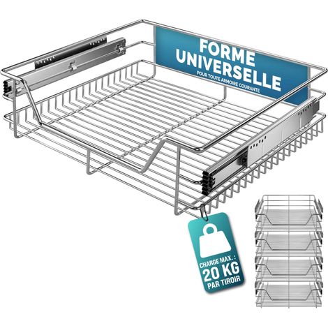 CASARIA® Tiroir télescopique de rangement pour armoire cuisine réfrigérateur 30cm/40cm/50cm/60cm tiroir de cuisine métal 60cm.Set de 4