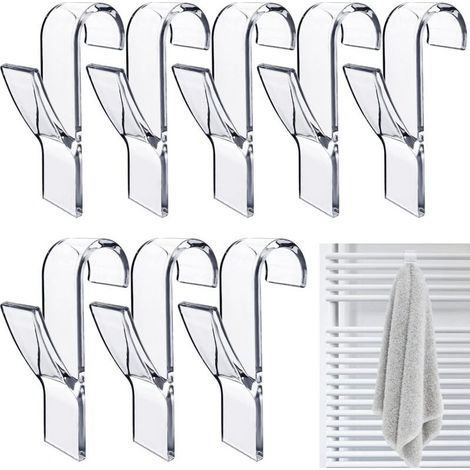 8 Round Radiator Hooks, White Towel Hooks, Bathroom Towel Hooks, Radiator Hooks, Radiator Hooks, All Standard Radiators (Clear) (1/5)