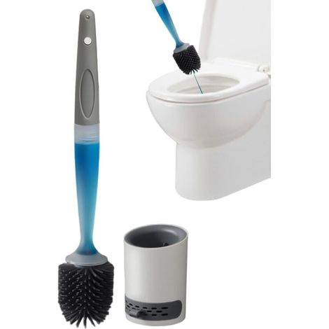 Cepillo para limpiar inodoros – 43 x 10,5 cm. Limpieza profunda con dispensador de líquido recargable. Cepillo para suelo y pared, ideal para hoteles y aseos.