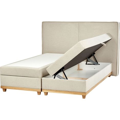 Divan Bed with Storage Fabric DYNASTY 160 x 200 cm (EU King Size) Beige (1/5)