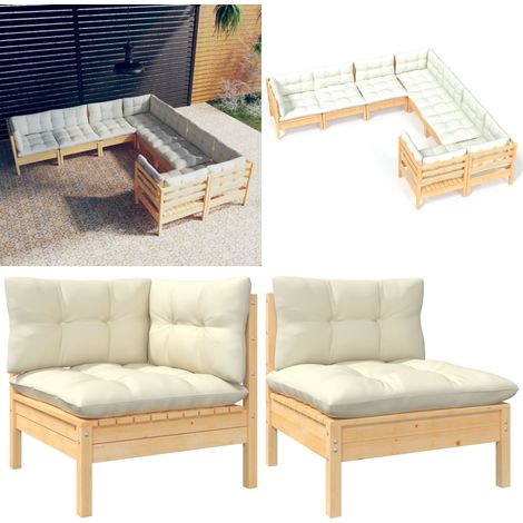 8-tlg. Garten-Lounge-Set mit Creme Kissen Massivholz Kiefer - Gartenzubehör - Lounge Set - Gartenmöbel - Esszimmergarnitur - Outdoor Möbel - Home & Living (1/5)