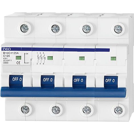 Disjoncteur tétrapolaire 4P - 125A - Pouvoir de coupure 10kA - courbe C - À vis - IMO (1/2)