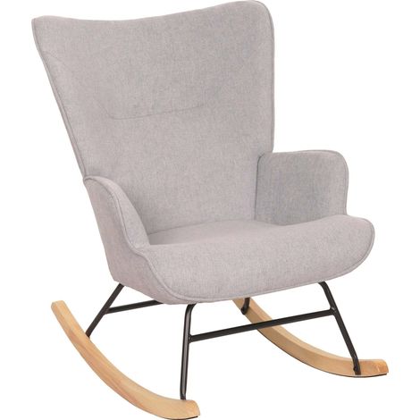 Schaukelstuhl HHG-728, Schwingstuhl Relaxsessel Fernsehsessel, Massiv-Holz Metall Stoff/Textil 320g/m² hellgrau