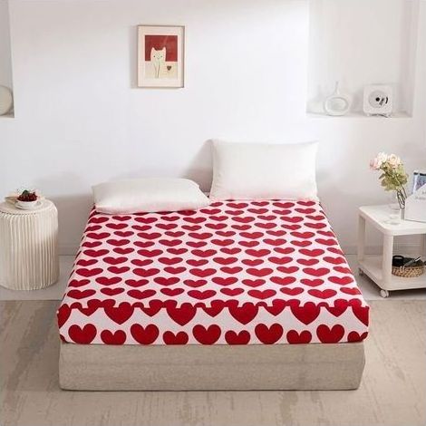 Drap-housse 140x200cm motif coeurs doux rouge drap-housse en microfibre douce à sommier tapissier adapté aux matelas de 30cm (1/5)