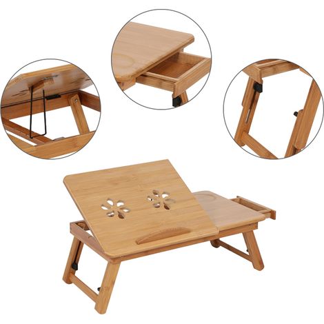 Lit pliant Portable en bambou, bureau d'ordinateur Portable, plateau réglable pour ordinateur Portable, plateau avec tiroir (1/5)