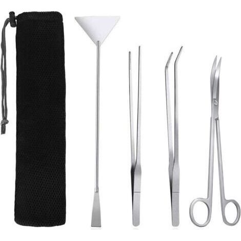 Kits d'outils de réservoir d'aquarium, outils de nettoyage d'aquarium 4 en 1, spatule à ciseaux en acier inoxydable, ensemble de coupe-plantes pour aquarium pour plantes aquatiques, outils de pinces d (1/5)
