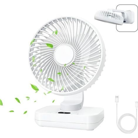 Ventilateur Rechargeable USB, 4000mAh Batterie Petit Silencieux Ventilateurs Bureau de Table Puissant, 4 Vitesses, Ventilateur Portable Détachable - Pour Maison, Chambre, Bureau, Extérieur (1/5)