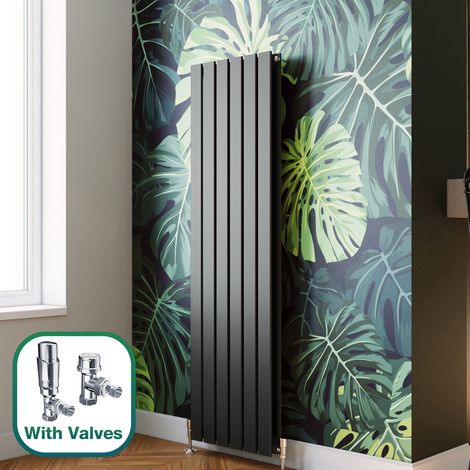 ELEGANT 1600 x 452 mm Anthracite Vertical Column Rads Premium Mild Stee Radiator Double Flat Panel Designer Radiator + Chrome Thermostatic Radiator Valves (1/5)