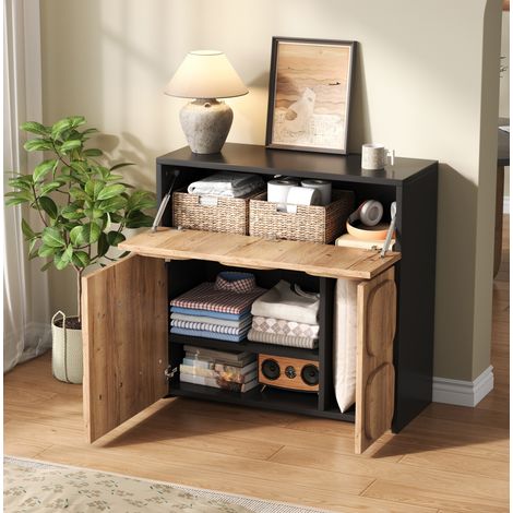 Kommode 79.6x34.8x81.5 cm Naturholz aus Holzwerkstoff im Retro-Design mit 4 Fächern (1/5)