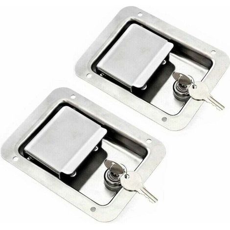 Matériel Paquet de 2 Loquet à Ressort pour Palette en Acier Inoxydable avec Serrure et Clé - Poignée Unique à Affleurement pour Remorque de Porte RV