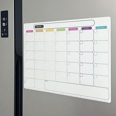 43 x 33 cm Calendrier mensuel effaçable à sec pour réfrigérateur — Tableau blanc magnétique avec grand espace d'écriture de résistant aux taches résine Reus (1/5)