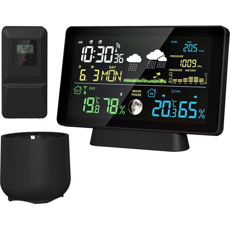 8-in-1-Funkwetterstation, Innen-/Außenthermometer, misst Temperatur, Luftfeuchtigkeit, Luftdruck und Niederschlagsmenge (1/5)